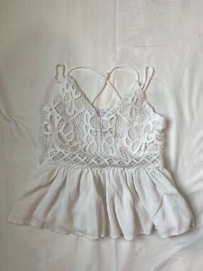 Jessica Simpson White Spaghetti Strap Smocked Neck Blouse